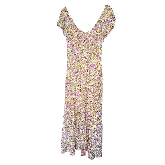 New Look Cream Floral Chiffon Ruffle Tiered Midi Dress Size 10 - Picture 1 of 12